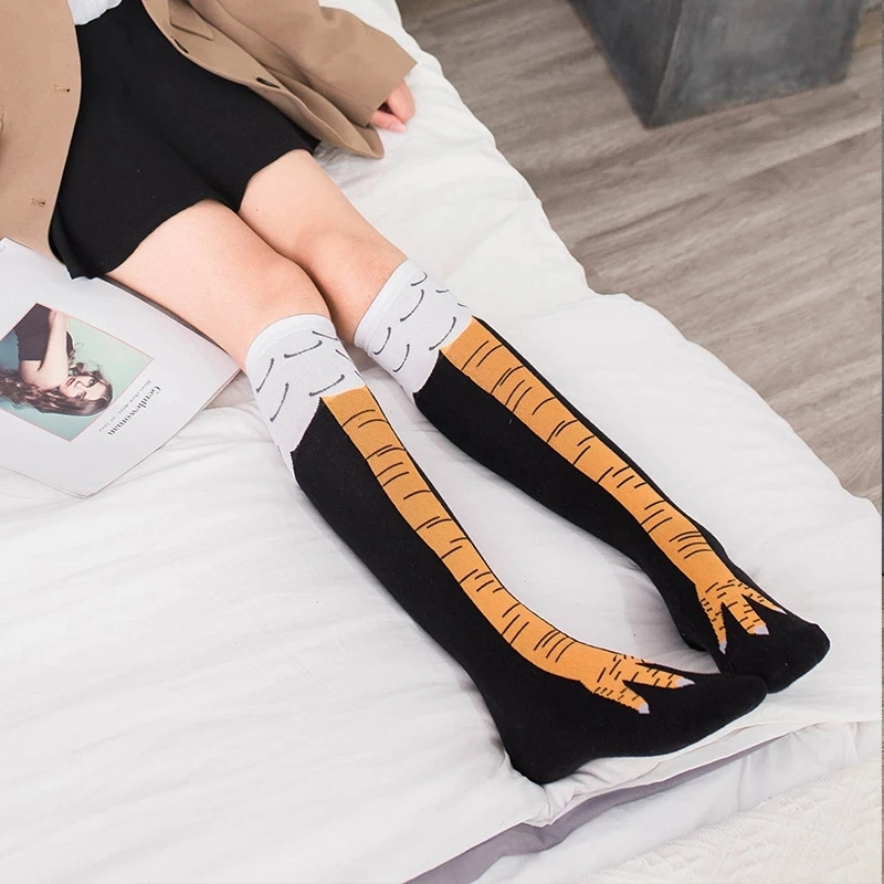 Custom Logo Rainbow Chicken Paws Feet Socks Women&prime; S Long Socks Funny Cartoon Cotton Creative Chicken Leg Claw Ladies 3D Print Above Knee High Socks