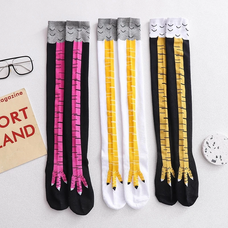 Custom Logo Rainbow Chicken Paws Feet Socks Women&prime; S Long Socks Funny Cartoon Cotton Creative Chicken Leg Claw Ladies 3D Print Above Knee High Socks