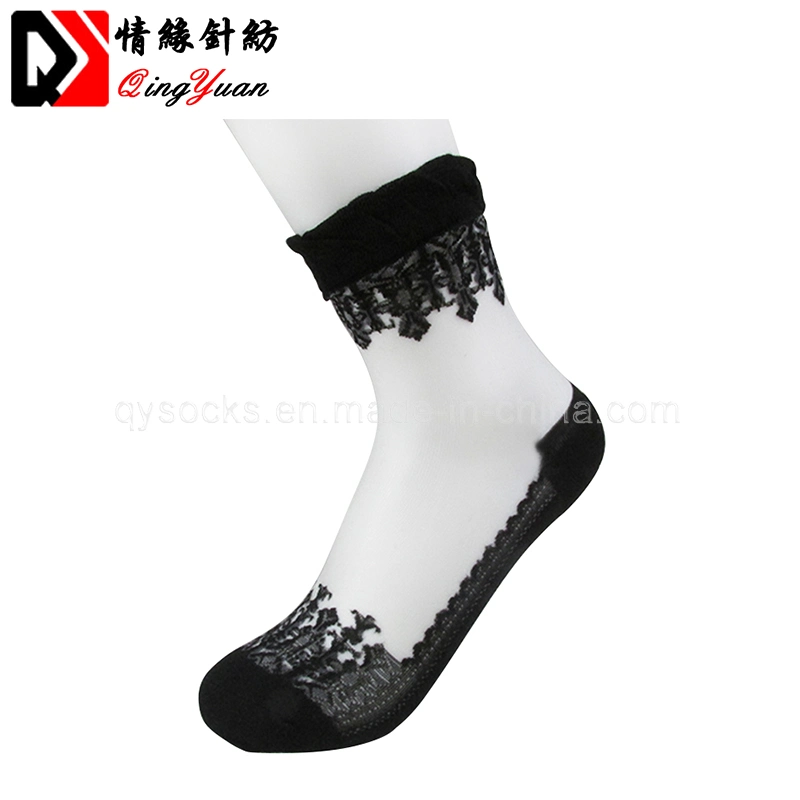 Amazing Summer Ultra-Thin Transparent Crystal Silk Lace Elastic Women&prime;s Mesh Short Socks