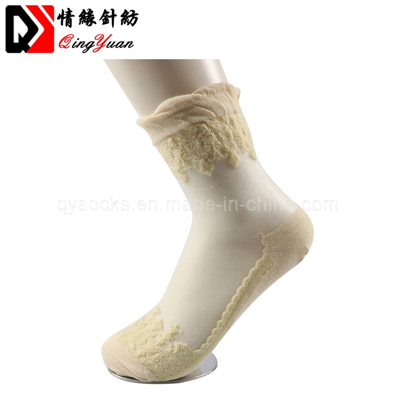 Amazing Summer Ultra-Thin Transparent Crystal Silk Lace Elastic Women&prime;s Mesh Short Socks