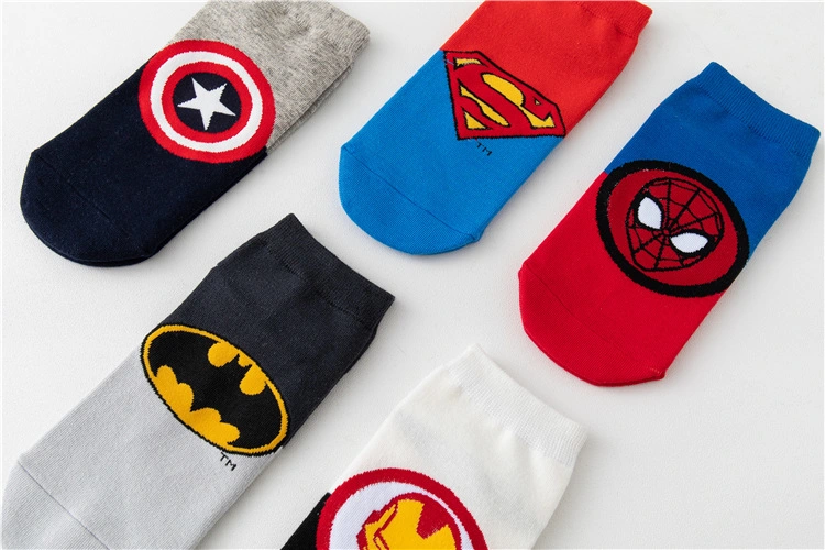 Wholesale Super Hero Style Cool Fashion Men Breathable Invisible Hosiery Cotton Cartoon Socks