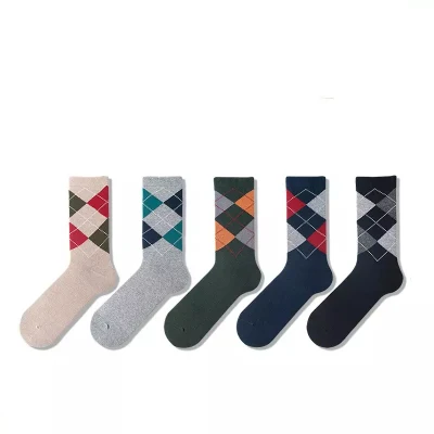 Classic Argyle Patterned Socks Formal Business Dress Crew Socks for Men