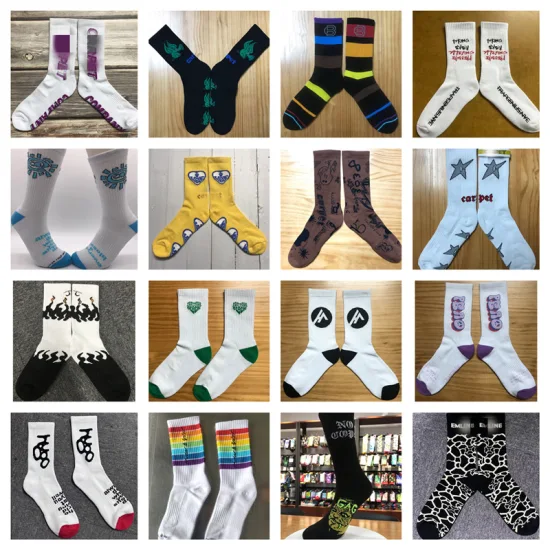 Factory Directly Fashion Cotton Sweat Absorption Sports Terry Socks Jacquard Embroidery Logo Custom Socks for Men and Women