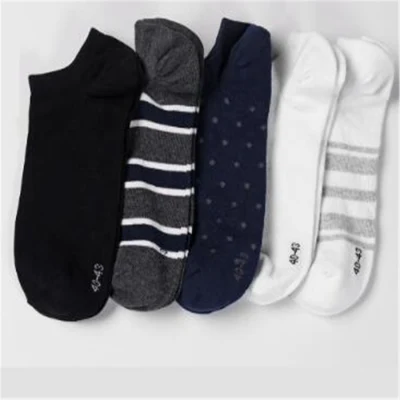 Men Socks Stripe Pattern Basic Solid Style Low Cut Cotton Socks Ankle Socks