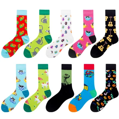 Custom Own Logo OEM Men Designer Fashion Funny Cotton Happy Crew Dress Skating Socks