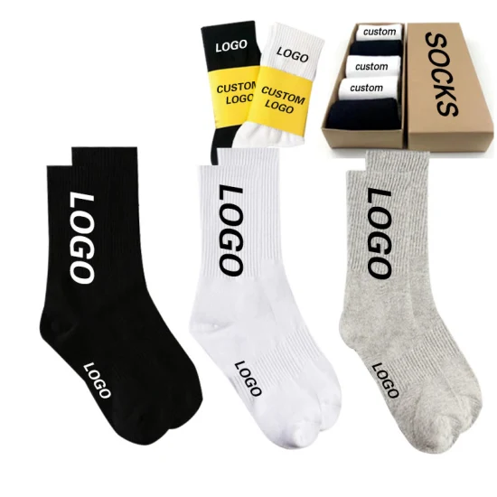 Designer Casual Jacquard Knitted Letter Wholesale Crew Cotton Brands Socks Funny Sports Custom Socks Men